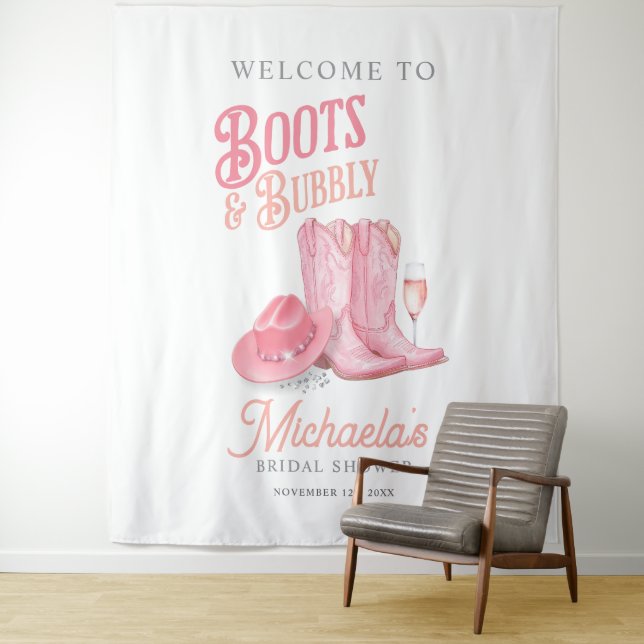 Stiefel & Bubbly Western Cowgirl Pink Brautparty Wandteppich (Beispiel)