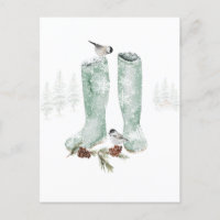 Stiefel & Chickadees Schnee Winterwaldlandschaft