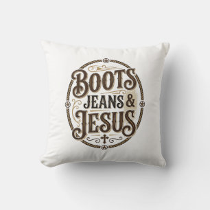 Stiefel Jeans & Jesus Vintage Western Glaube Kissen
