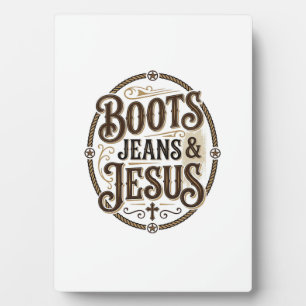 Stiefel Jeans & Jesus Vintage Westerner Glaube Fotoplatte