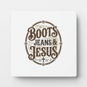 Stiefel Jeans & Jesus Vintage Westerner Glaube Fotoplatte
