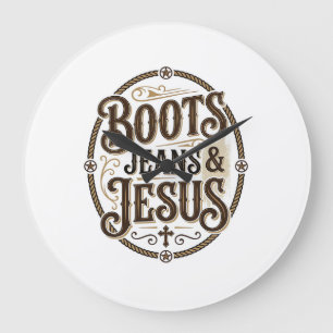 Stiefel Jeans & Jesus Vintage Westerner Glaube Große Wanduhr
