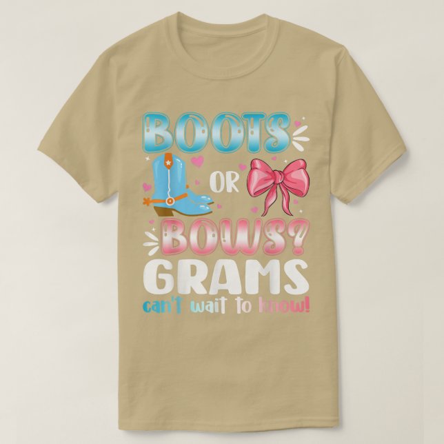 Stiefel oder Bogen Grams Gender Reveal Baby Shower T-Shirt (Design vorne)