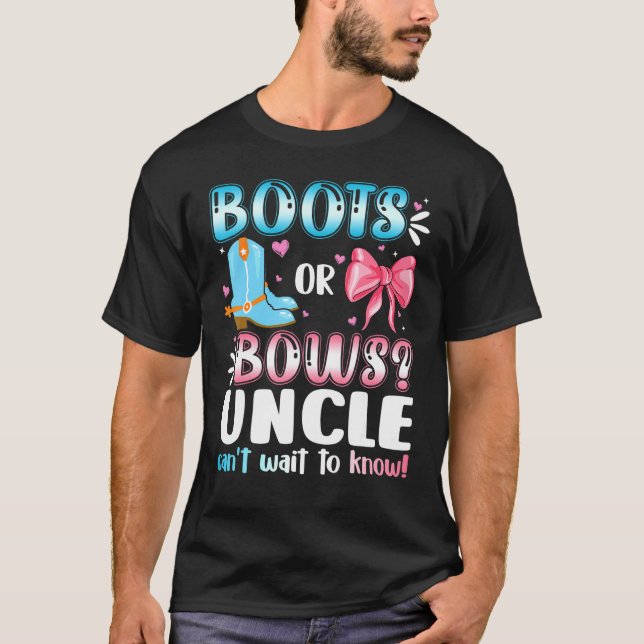 Stiefel oder Bogen Onkel Gender Reveal Baby Shower T-Shirt (Vorderseite)