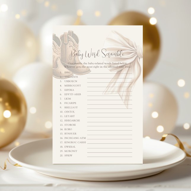 Stiefel oder Bows Gender Reveal Baby Word Scramble (Von Creator hochgeladen)