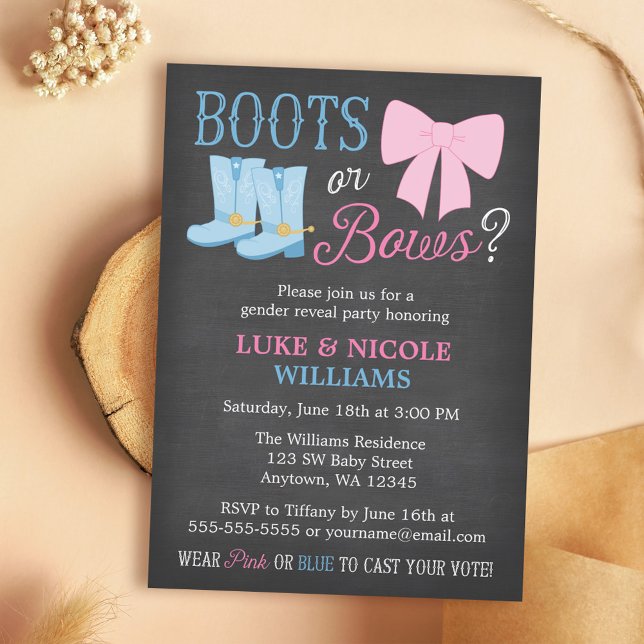 Stiefel oder Bows Gender Reveal Party Baby Shower Einladung (Von Creator hochgeladen)