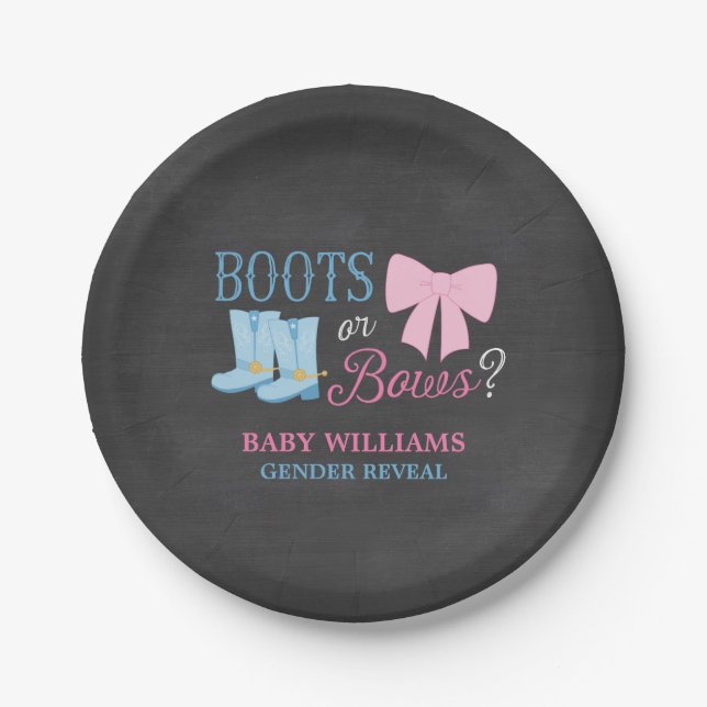Stiefel oder Bows Gender Reveal Party Baby Shower Pappteller (Vorderseite)