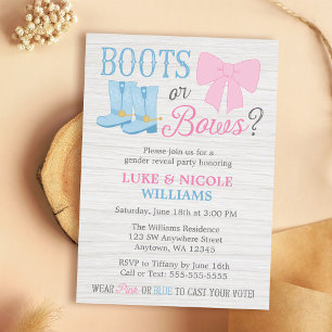 Stiefel oder Bows Gender Reveal Rustic Baby Shower Einladung