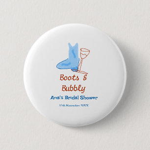 Stiefel & prickelnde Champagnerflasche Brautparty Button