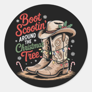 Stiefel rutschen um den Weihnachtsbaum Western Runder Aufkleber