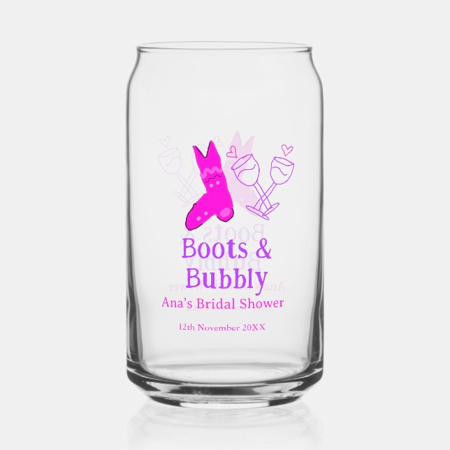 Stiefel & Sektflasche Brautparty pink Dosenglas (Vorderseite)