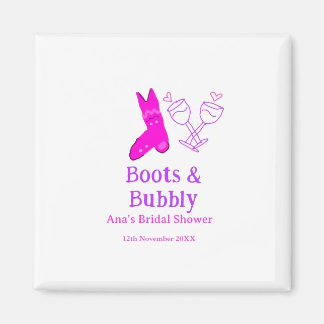 Stiefel & Sektflasche Brautparty pink Magnet (Vorne)