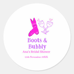 Stiefel & Sektflasche Brautparty pink Runder Aufkleber