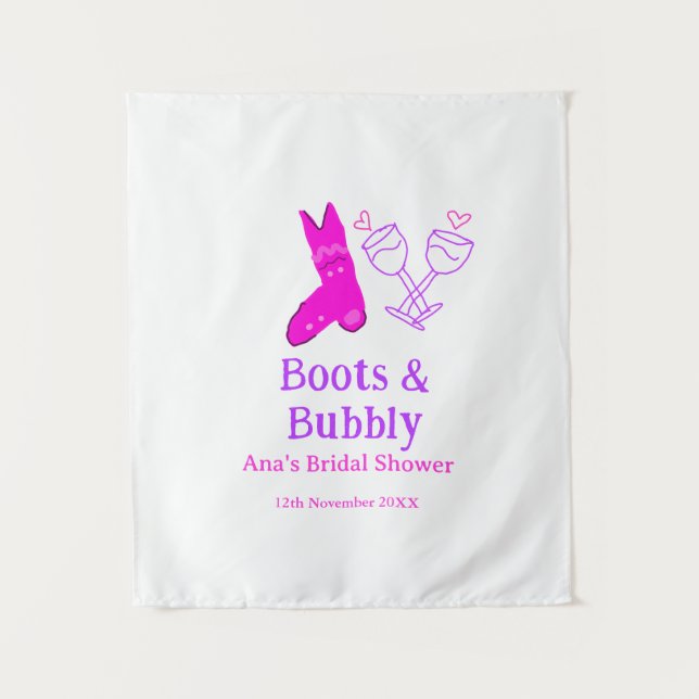 Stiefel & Sektflasche Brautparty pink Wandteppich (Vorderseite)