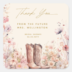 Stiefel & Sprudel Florale Cowgirl Bridal Shower Quadratischer Aufkleber