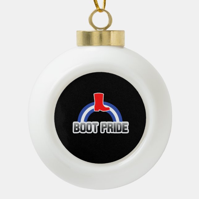 Stiefel-Stolz Keramik Kugel-Ornament (Vorderseite)
