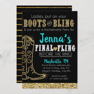 Stiefel und Bling Country Western Nashville Party Einladung