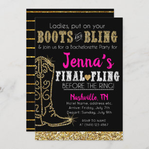 Stiefel und Bling Country Western Nashville Party Einladung