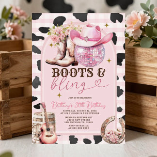 Stiefel und Bling Skin Cowgirl Western Geburtstag Einladung