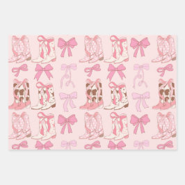 Stiefel und Bows Pink Girly Coquette Checkered Geschenkpapier Set