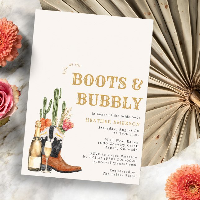 Stiefel und Brautparty Einladung (Champagne Boots and Bubbly Bridal Shower Invitation
)