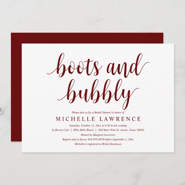 Stiefel und Bubbly, Brautparty Celebration Invita Einladung (Vorne/Hinten)