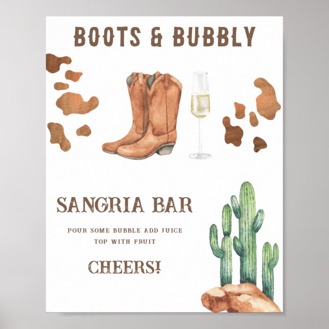 Stiefel und Bubbly Brautparty Sangria Bar Poster (Vorne)