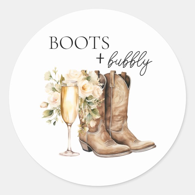Stiefel und Bubbly-Brautparty-Sticker Runder Aufkleber (Vorderseite)