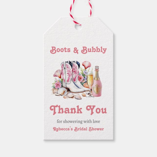 Stiefel und Bubbly Cowgirl Bridal Shower Geschenkanhänger (Vorderseite)