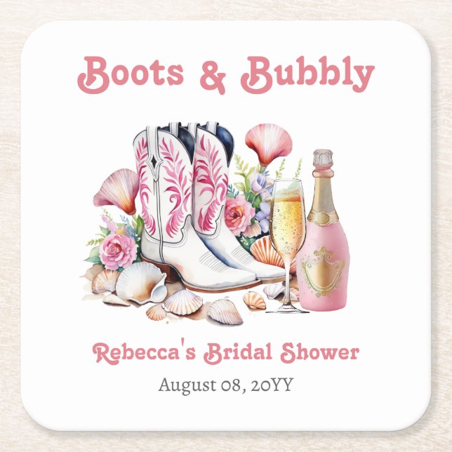 Stiefel und Bubbly Cowgirl Bridal Shower Rechteckiger Pappuntersetzer (Vorderseite)
