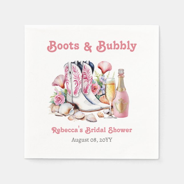 Stiefel und Bubbly Cowgirl Bridal Shower Serviette (Vorderseite)