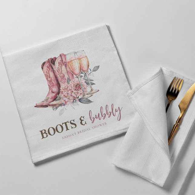 Stiefel und Bubbly Elegantes rosa Brautparty Serviette (Von Creator hochgeladen)