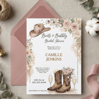 Stiefel und Bubbly Handgezeichnete Brautparty-Einl Einladung