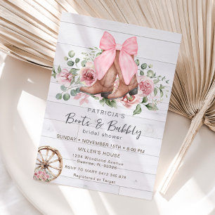 Stiefel und Bubbly Pink Bow Cowgirl Brautparty Einladung
