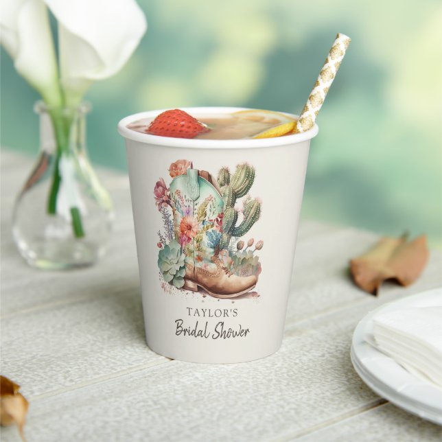 Stiefel und Bubbly Western Brautparty Pappbecher (In Situ)