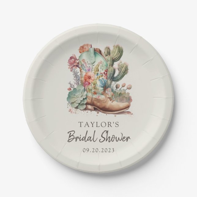 Stiefel und Bubbly Western Brautparty Pappteller (Vorderseite)