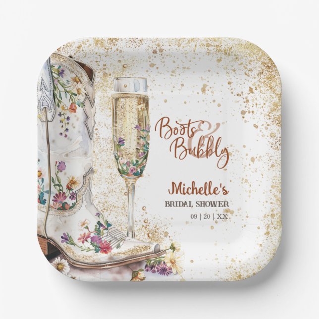 Stiefel und Bubbly Western Bride Wild West Country Pappteller (Vorderseite)