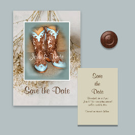 Stiefel und getrocknete Blume Save The Date