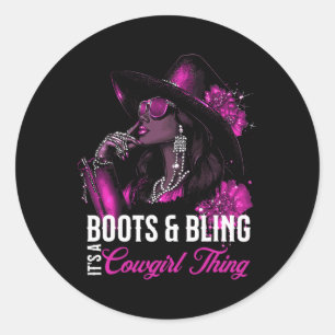 Stiefel und Glamour, das ist Cowgirl-Sache, schwar Runder Aufkleber