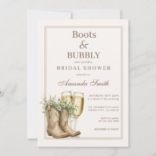 Stiefel und Prickelndes Florales Champagner Brautp Einladung
