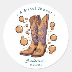 Stiefel und Sprudel Western Handgezeichnet Runder Aufkleber