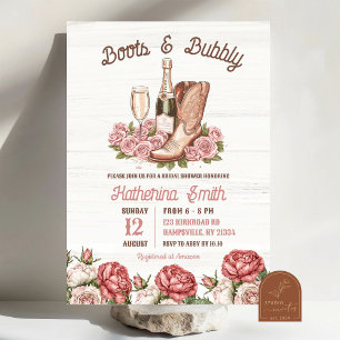 Stiefel und Sprudelndes Florales Champagner Brautj Einladung