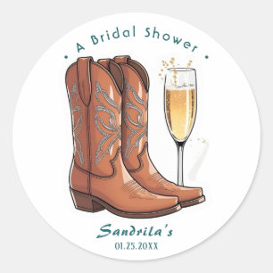 Stiefel und Sprudelndes Western Handgezeichnet Runder Aufkleber