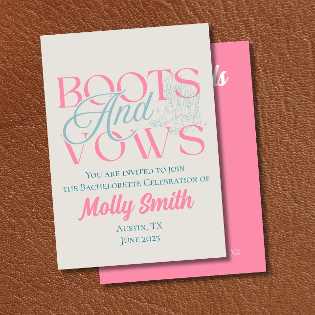 Stiefel und Vows - Western Bachelorette Einladung (Boots and Vows invite with modern serif font – perfect for bachelorette or bridal celebrations!)