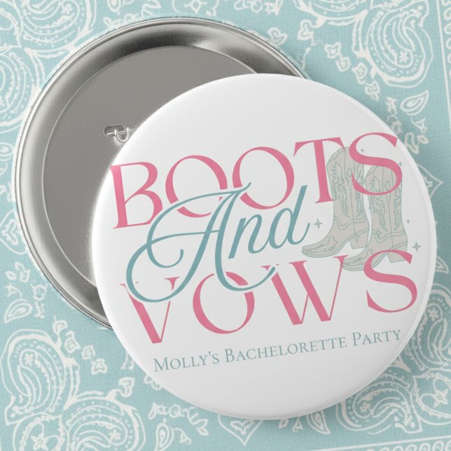 Stiefel und Vows - Western Junggeselinnen-Abschied Button (Say “I do” with a western twist in this charming “Boots and Vows” design!)