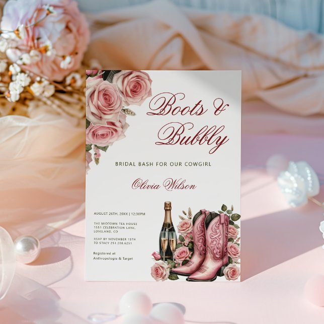 Stiefel und Western Cowboy-Brautparty Einladung (Boots And Bubbly Western Cowboy Bridal Shower Invitation, Brews & Bubbly Couples Shower Invitation)