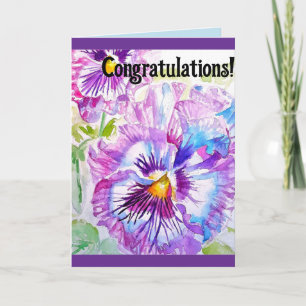 Stiefmütterchen Aquarell-Blume Floral Gratulations Karte