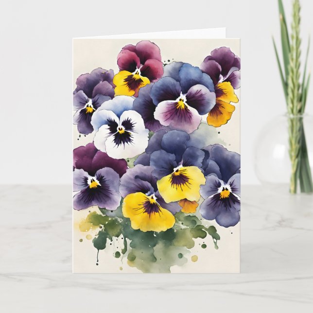 Stiefmütterchen - Aquarellblumen Karte (Vorderseite)