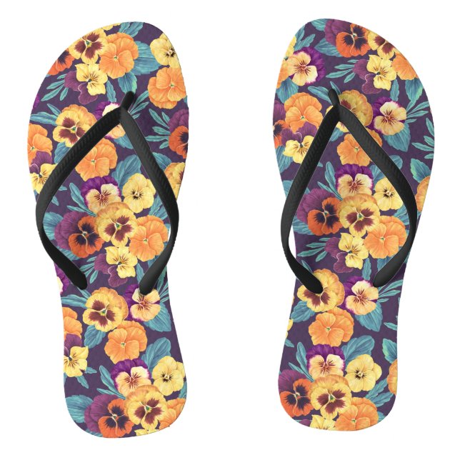 Stiefmütterchen auf Pflaumenviolett Flip Flops (Fußbett)