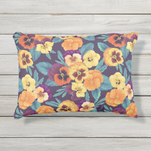 Stiefmütterchen auf Pflaumenviolett Kissen Für Draußen